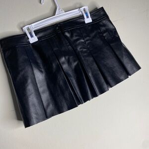 Pleated Leather Mini Skirt